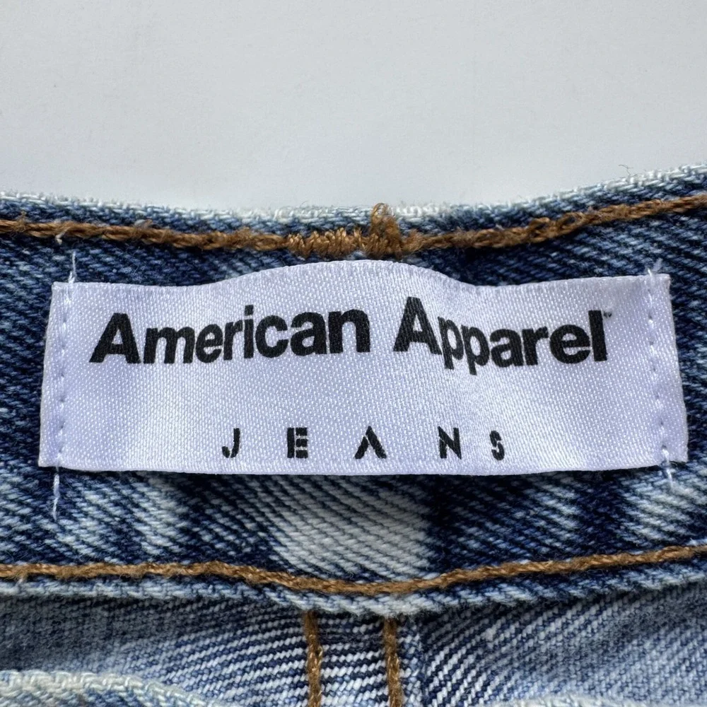 AMERICAN APPAREL Dark Indigo Acid Wash Jeans 30x25 Made in USA Straight Raw Cuff